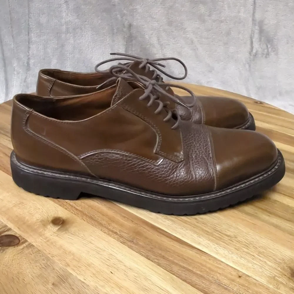 Florsheim FLS Shoes Mens 9 M‎ Brown Leather Midtown Cap Toe Lace Up Oxfords